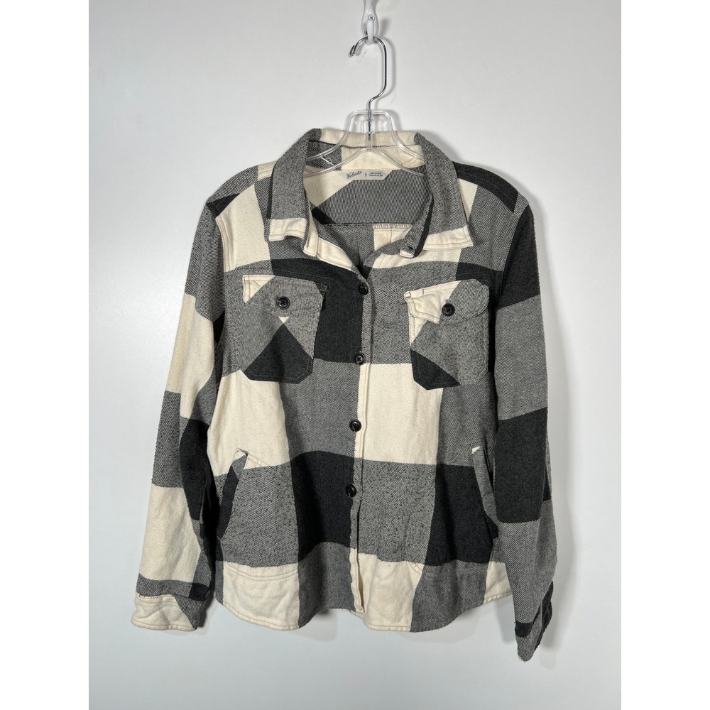 Woolrich Buffalo Check Flannel Shirt‎ Jacket Gray Cream Plaid Cotton Large
